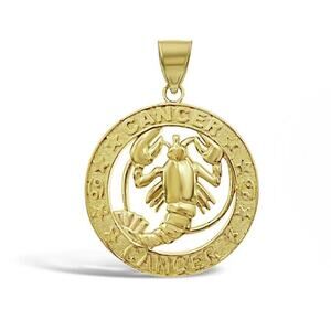 10k Yellow Gold Cancer Pendant Zodiac Star Sign Charm 1.1 inch